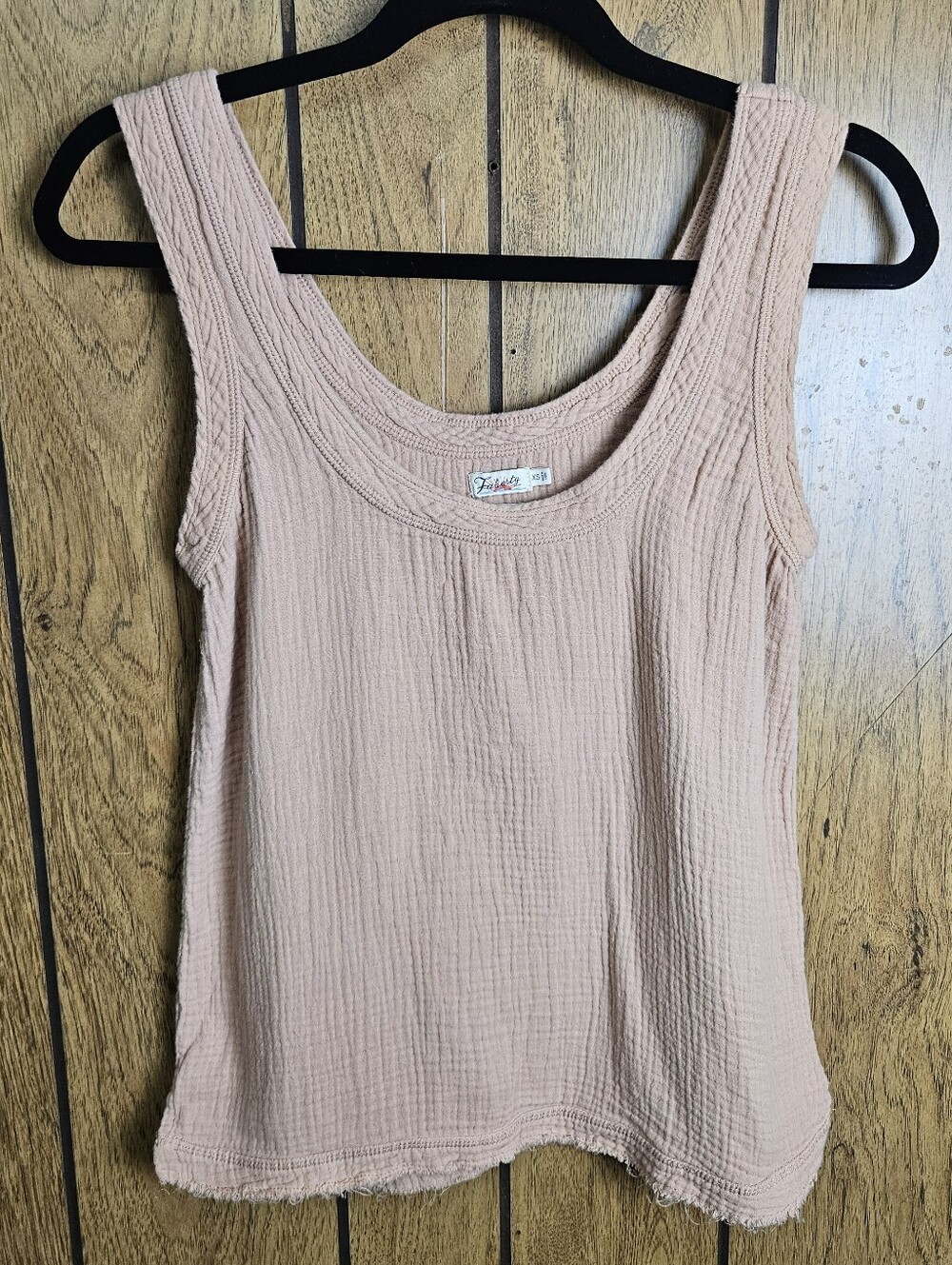 Faherty Organic Cotton Woven Scoop Neck Wide Strap Raw Hem Tank Top XS Pink
